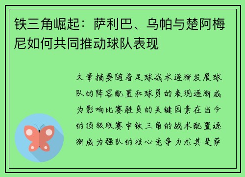 铁三角崛起：萨利巴、乌帕与楚阿梅尼如何共同推动球队表现